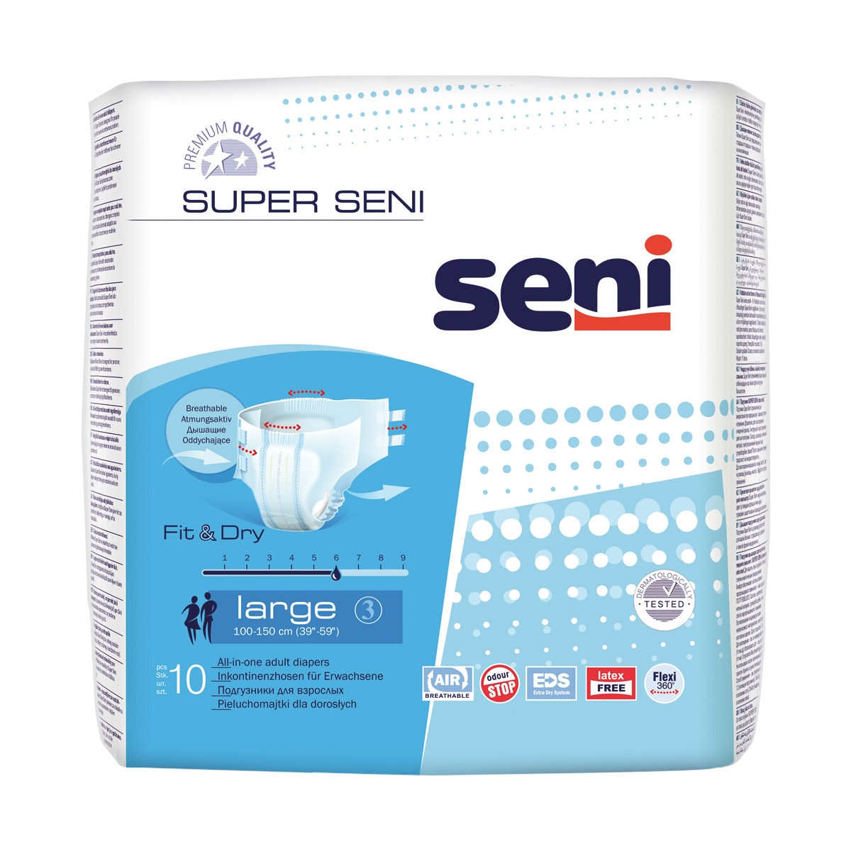 SENI SUPER autiņbikses pieaugušajiem, L izmērs (100-150 cm), 10 gab. - Produkta attēls