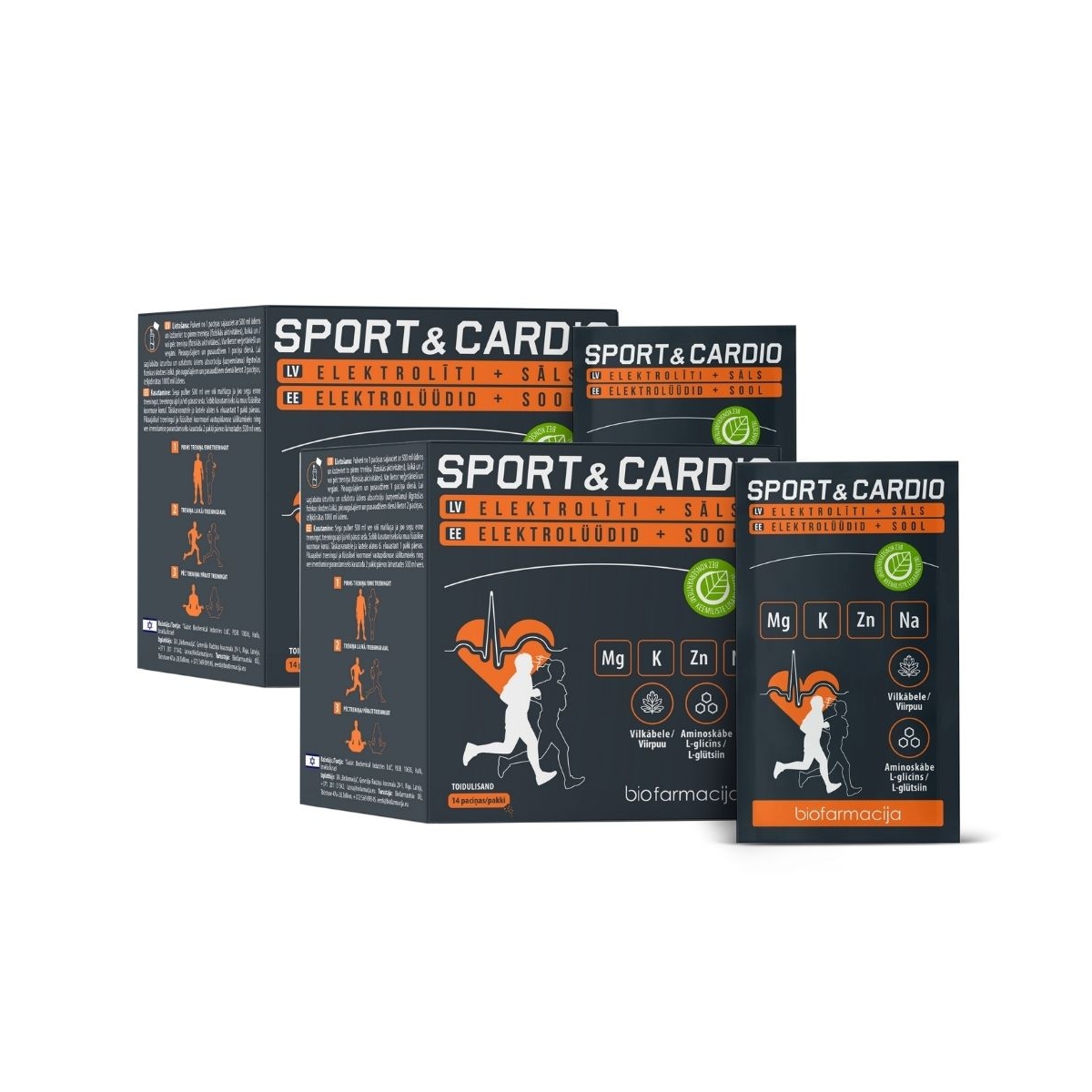 SPORTS & CARDIO magnijs + kālijs pulveris paciņās, 14 gab + 14 gab - Produkta attēls