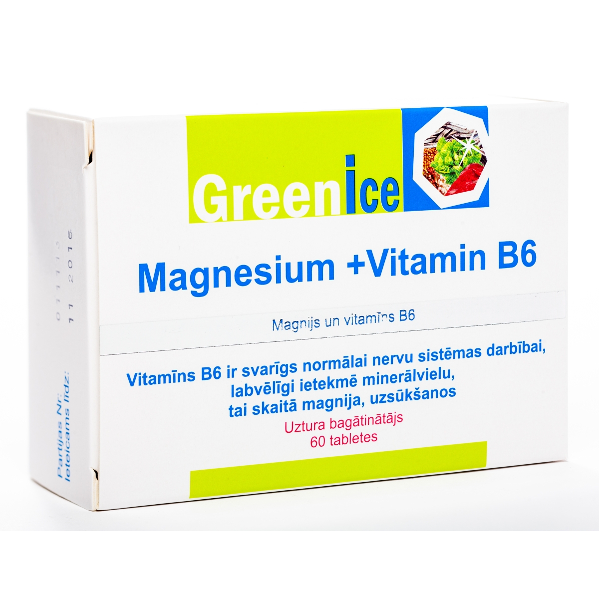 GREENICE MAGNESIUM+VIT. B6 TABLETES N60 - Produkta attēls