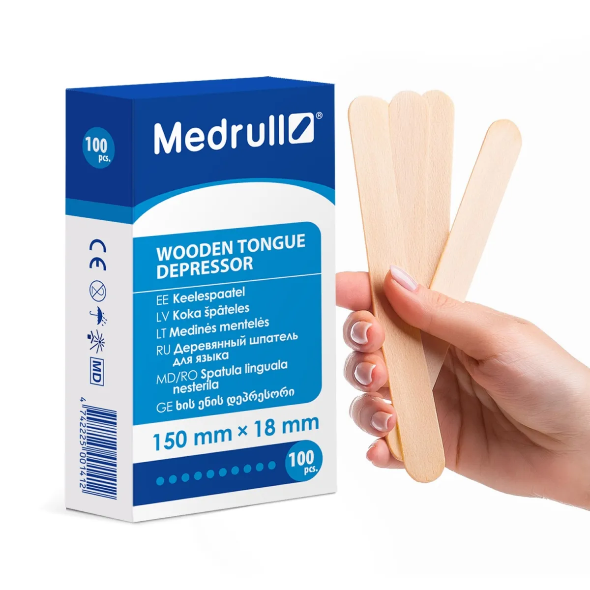 MEDRUL koka špāteles 150 x 18 mm, 100 gab. - Produkta attēls