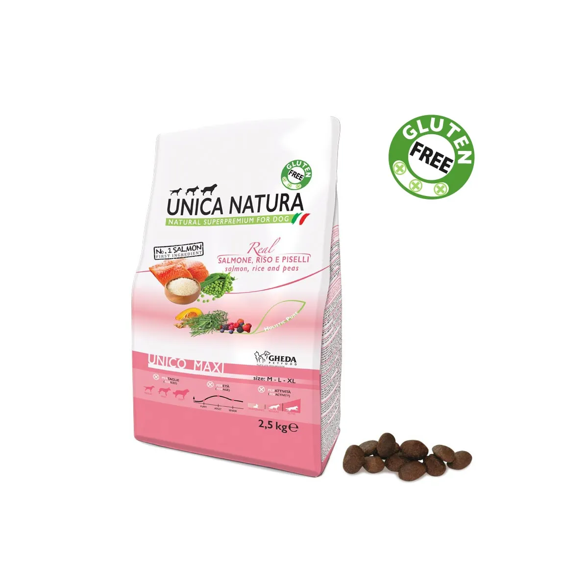 GH UNICA NATURA SUŅU MAXI LASIS/RĪSI/ZIRŅI 2.5KG - Produkta attēls