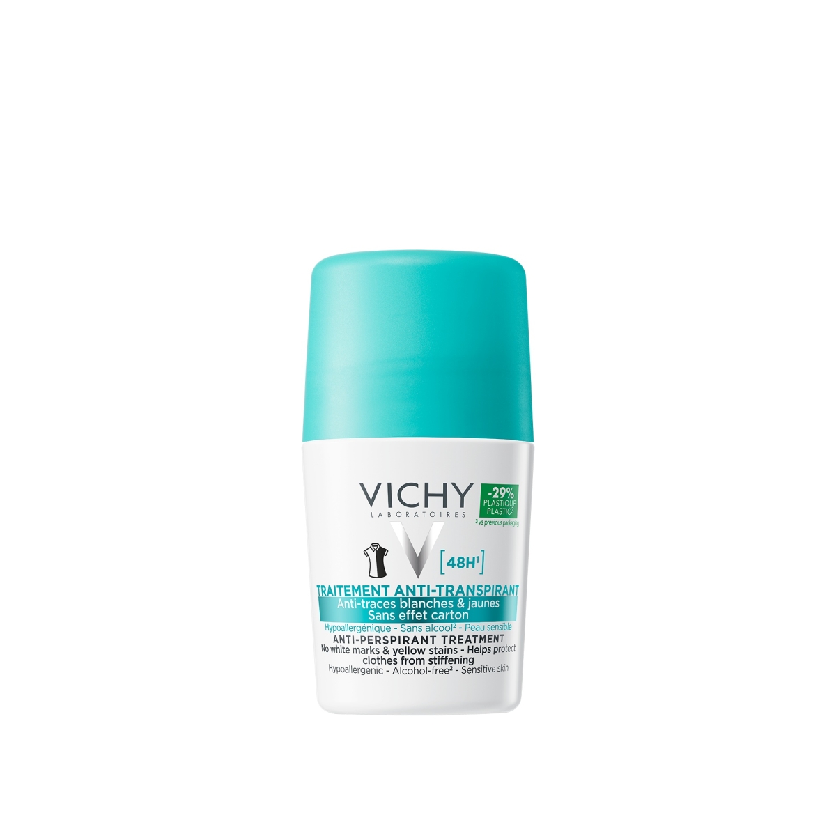 VICHY dezodorants-rullītis ar  48h iedarbību, apģērbu saudzējošs, 50 m - Produkta attēls