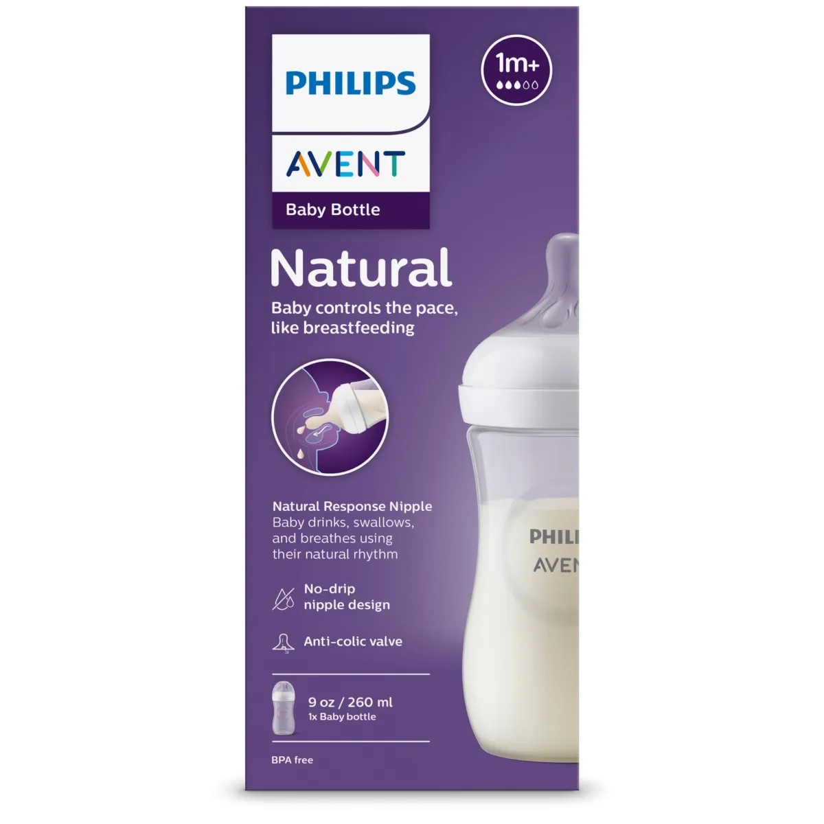 PHILIPS Avent Natural Response barošanas pudelīte 260 ml,1m+ - Produkta attēls