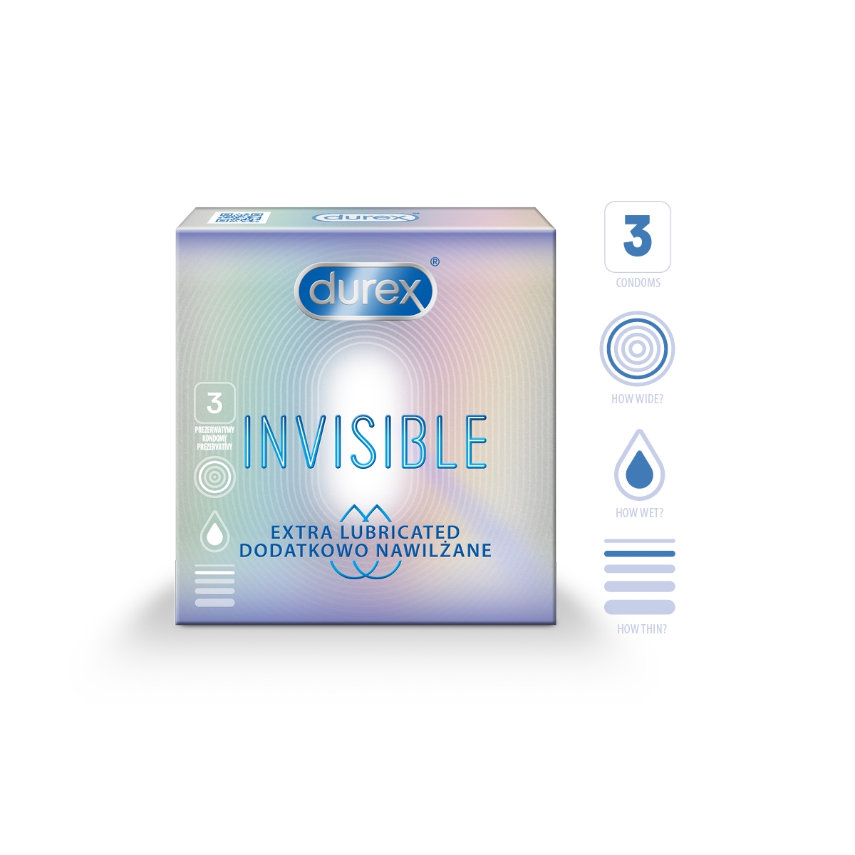 DUREX Invisible Extra Lubricated prezervatīvi, 3 gab. - Produkta attēls