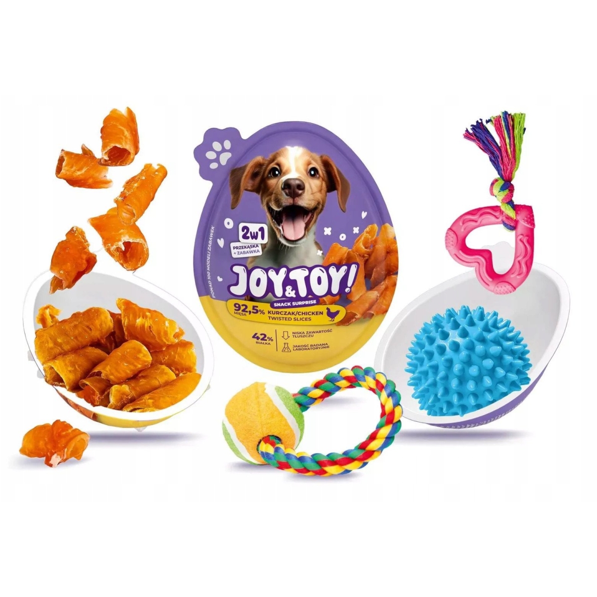 Joy&Toy! 2-1 pārsteiguma ola, kārums ar vistas garšu+rotaļlieta suņiem - Produkta attēls