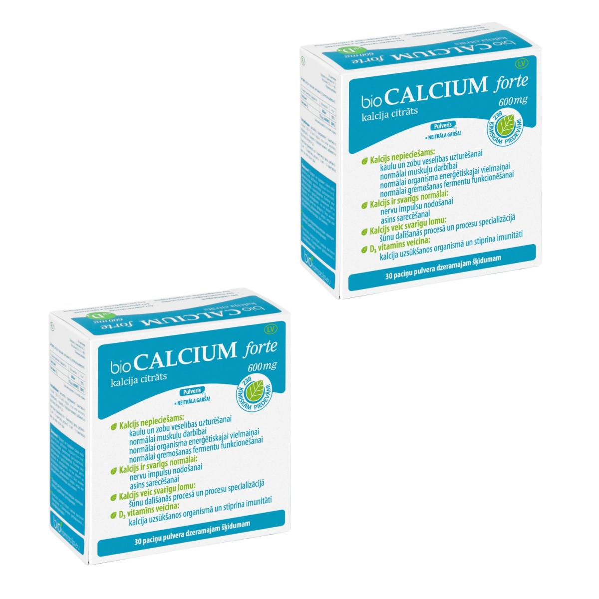 bioCALCIUM Forte 600 mg pulveris, 30 gab. (1+1) - Produkta attēls