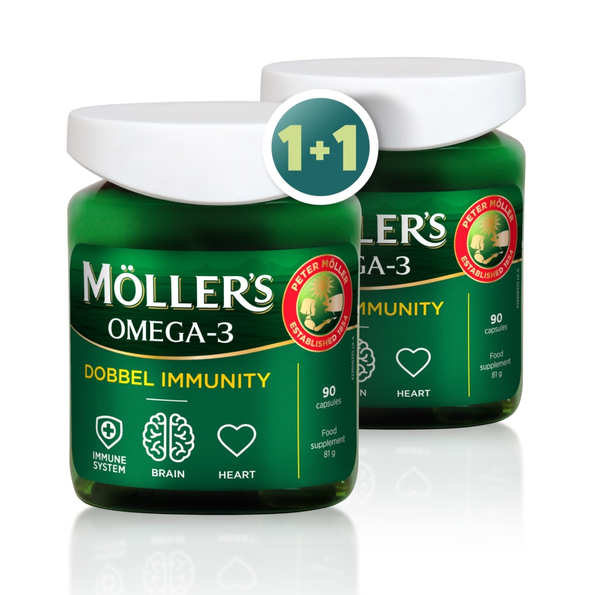 MOLLERS Dobbel Immunity kapsulas 1+1, 90gab - Produkta attēls