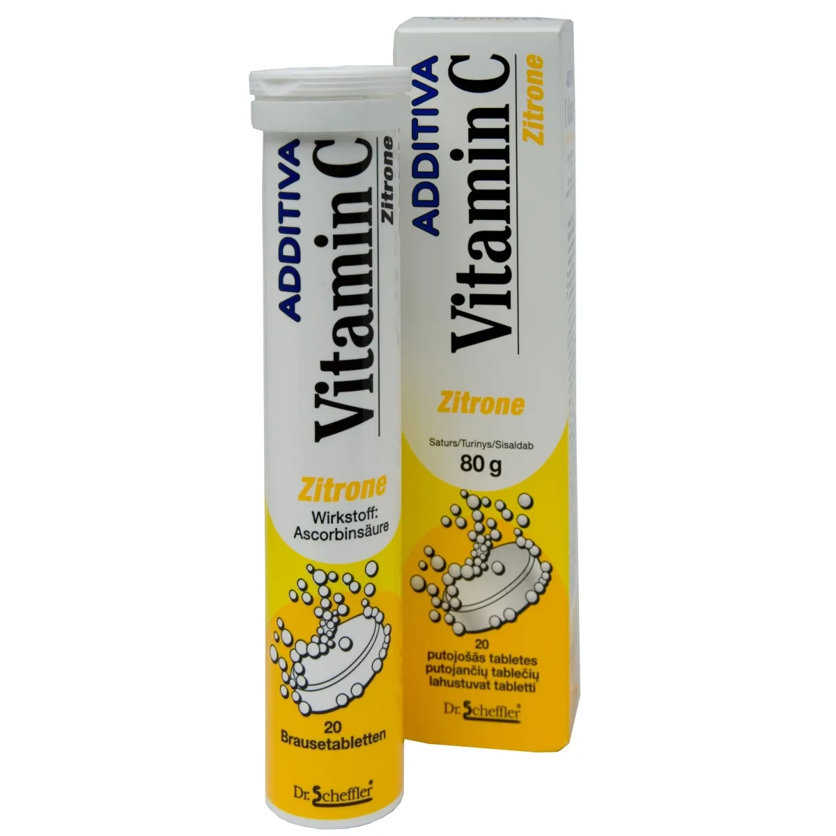 ADDITIVA C Vitamin putojošās tabletes ar citona garšu, 20 gab. - Produkta attēls