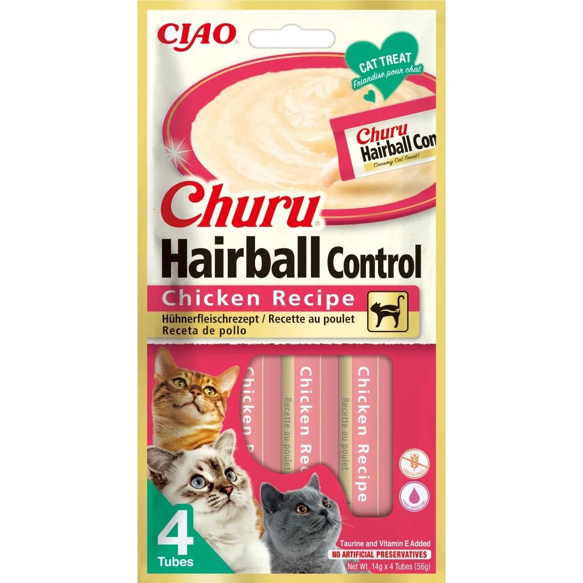 Churu Hairball Control biezenis kaķiem, vista 56g (14g x4) N12 - Produkta attēls
