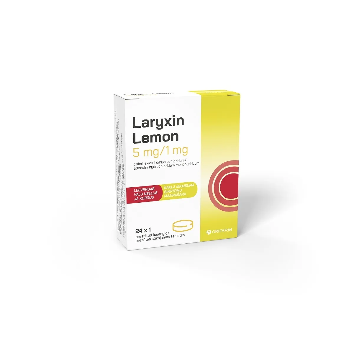 LARYXIN Lemon 5 mg/ 1 mg sūkājamās tabletes, 24 gab. - Produkta attēls