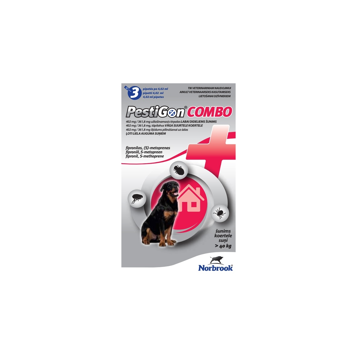 PESTIGON COMBO 402MG/361.8MG ŠĶĪD SUŅIEM (40-60KG) N3 - Produkta attēls