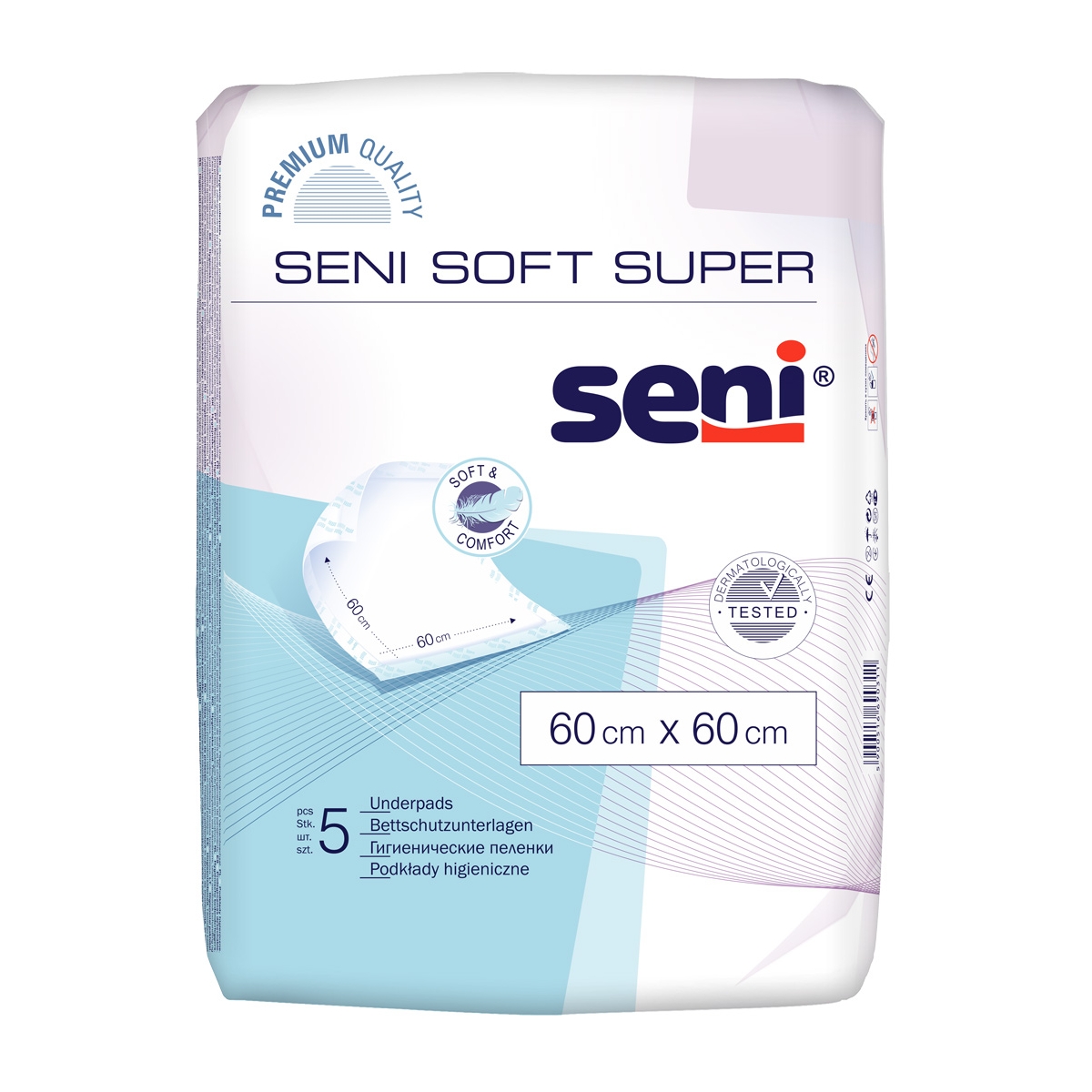 SENI SOFT SUPER absorbējošie paladziņi, 60x60 cm, 5 gab. - Produkta attēls