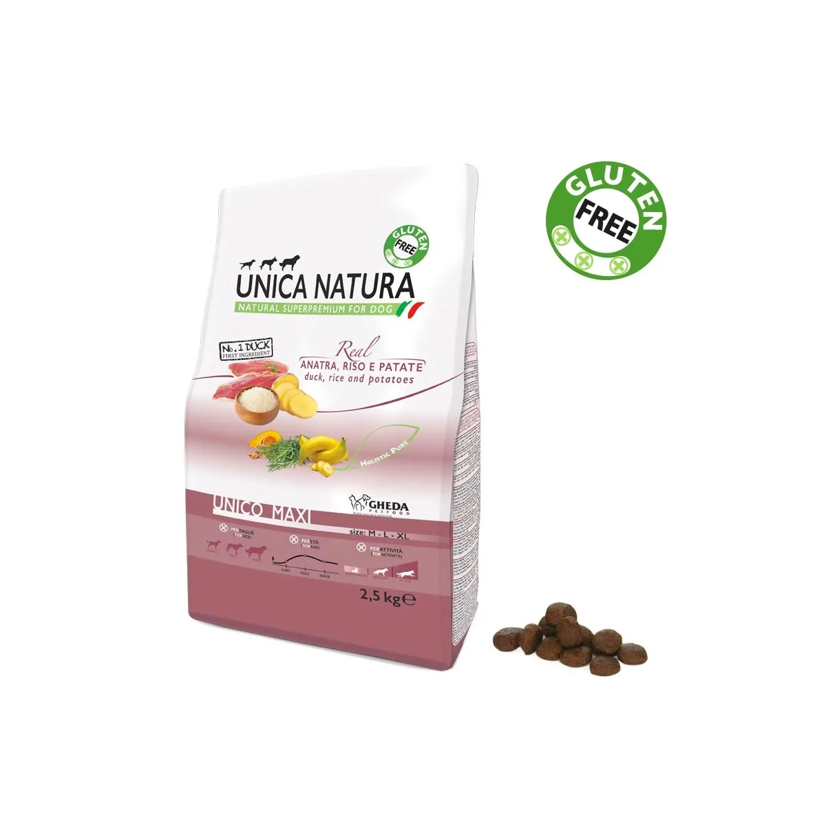 GH UNICA NATURA SUŅU MAXI PĪLE/RĪSI/KART 2.5KG - Produkta attēls
