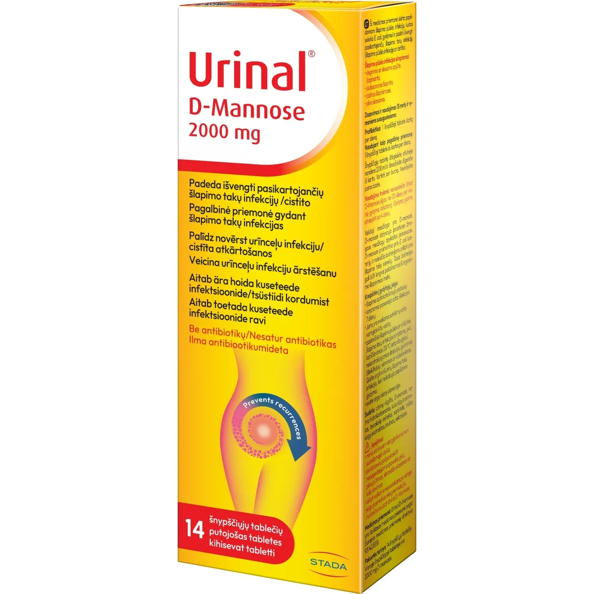 URINAL D Mannose putojošas tabletes, 14 gab. - Produkta attēls