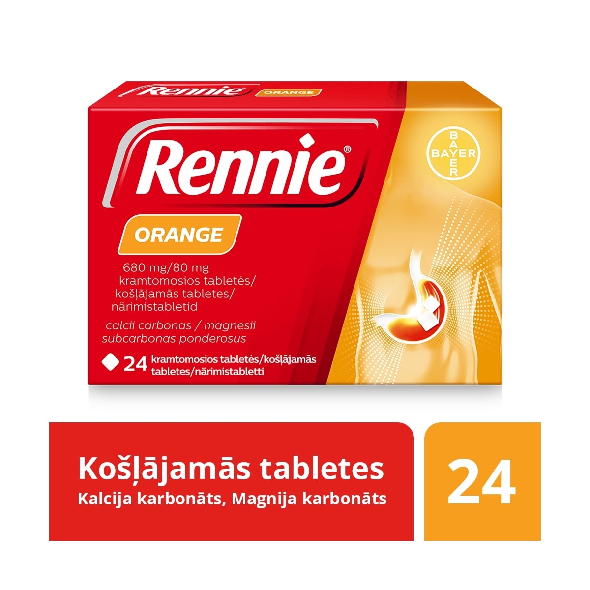 RENNIE ORANGE 680MG/80MG KOŠĻĀJAMĀS TABLETES N24 - Produkta attēls 1