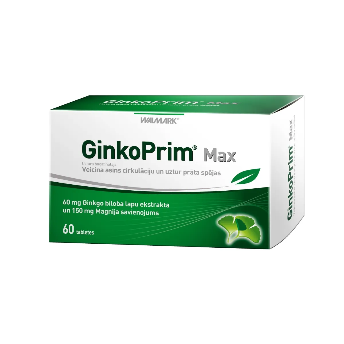 WALMARK Ginko Prim Max 60mg tabletes, 60 gab. - Produkta attēls