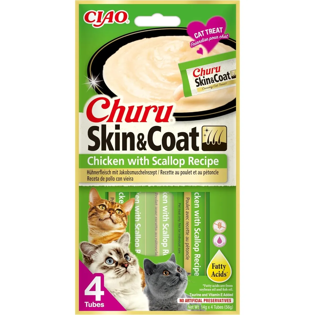 Churu Skin&Coat biezenis kaķiem, vista&ķemmītes 56g (14gx4) N12 - Produkta attēls