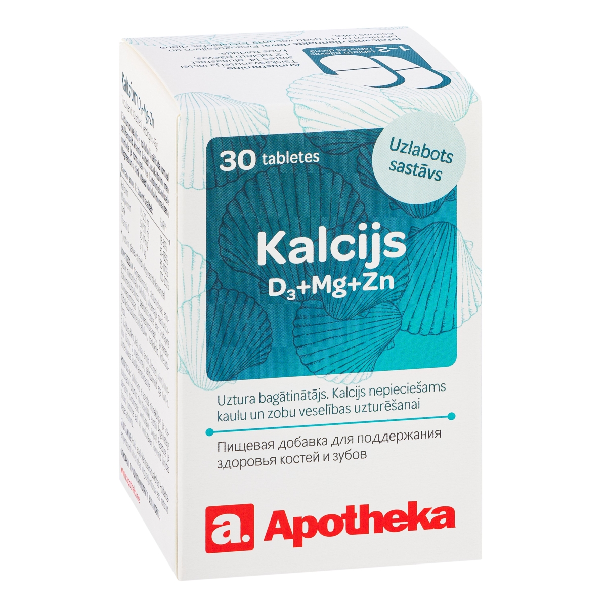 APOTHEKA Kalcijs D3+Mg+Zn tabletes, 30 gab - Produkta attēls