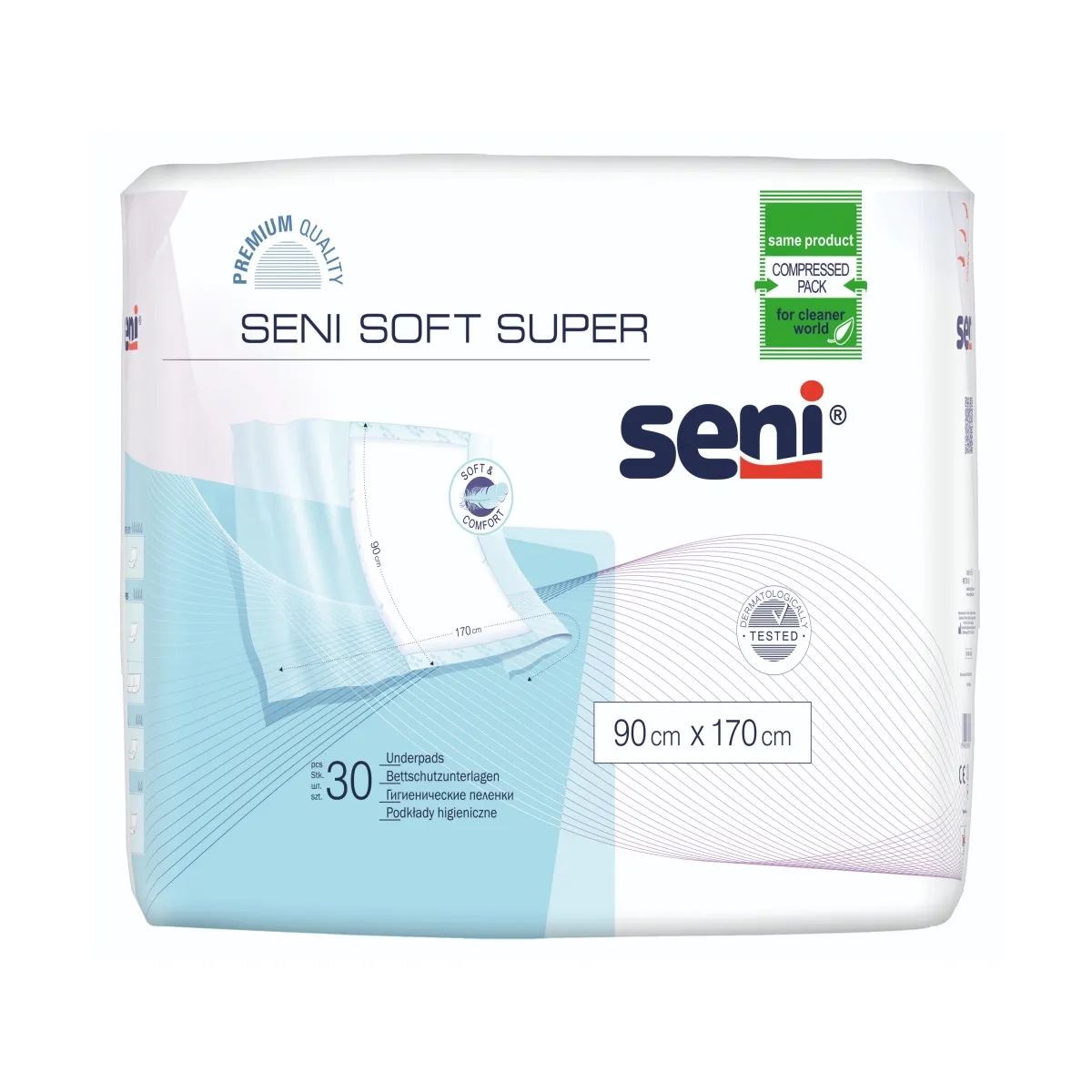 SENI SOFT SUPER absorbējošie paladziņi, 90x170 cm, 30 gab. - Produkta attēls