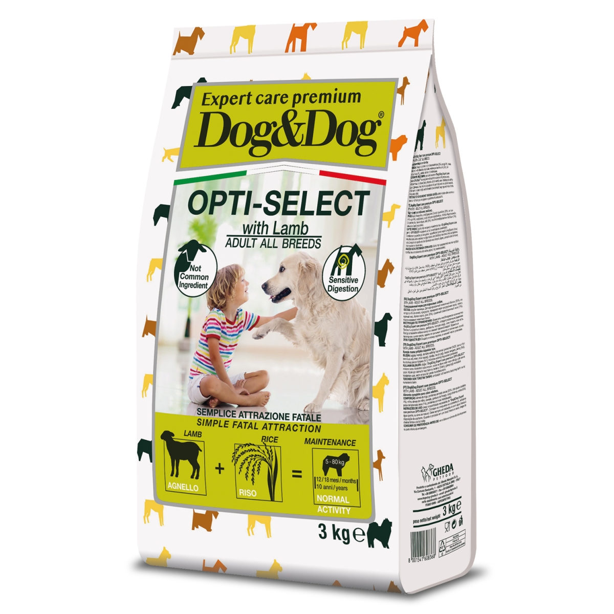 Gheda Dog&Dog Opti-Select suņu sausā barība ar jēru, 3kg - Produkta attēls