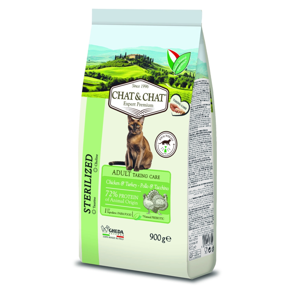 Gheda Chat&Chat Sterilized kaķu sausā barība ar vistu/tītaru, 900g - Produkta attēls