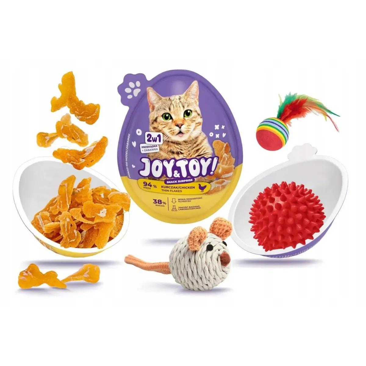 Joy&Toy! 2-1 pārsteiguma ola, kārums ar vistas garšu+rotaļlieta kaķiem - Produkta attēls