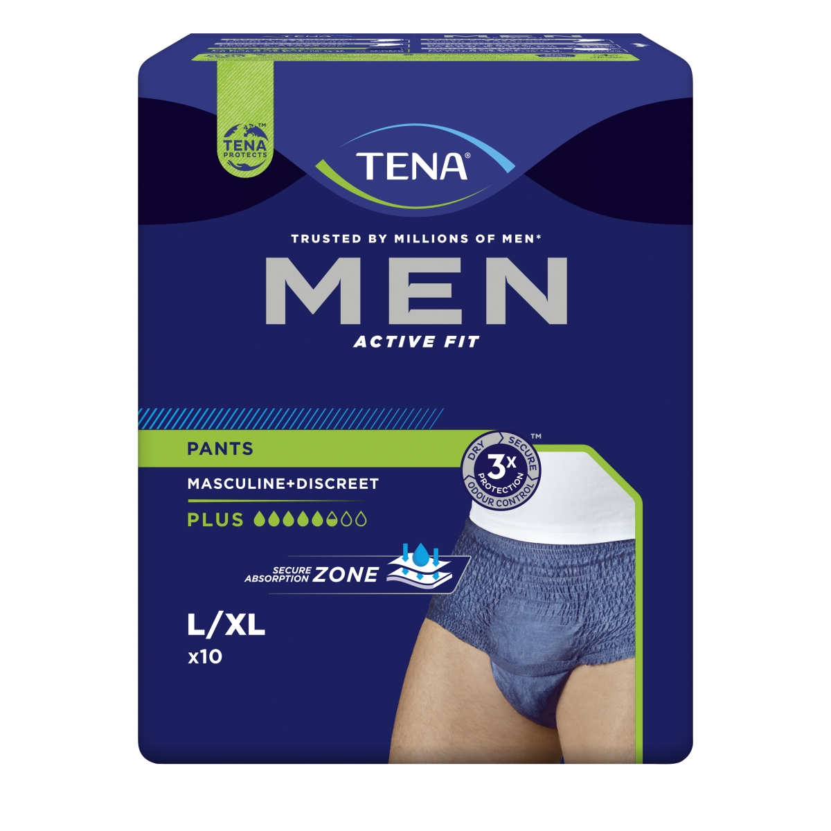 TENA Men Active Fit Pants biksītes Plus L/XL izmērs, 10 gab. - Produkta attēls