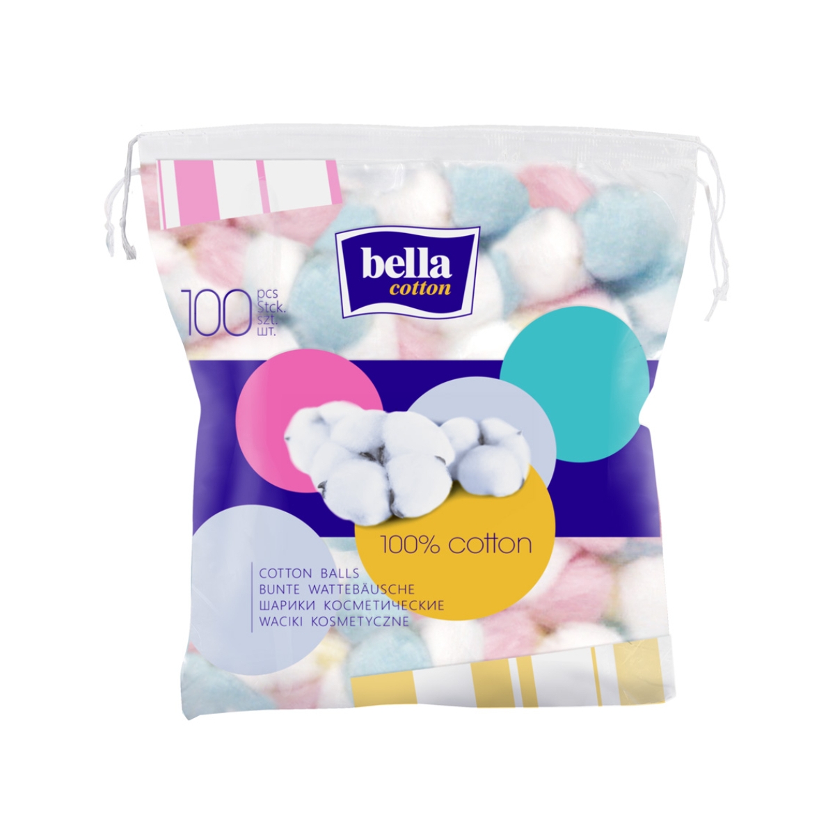 BELLA COTTON krāsainas vates bumbiņas, 100 gab. - Produkta attēls