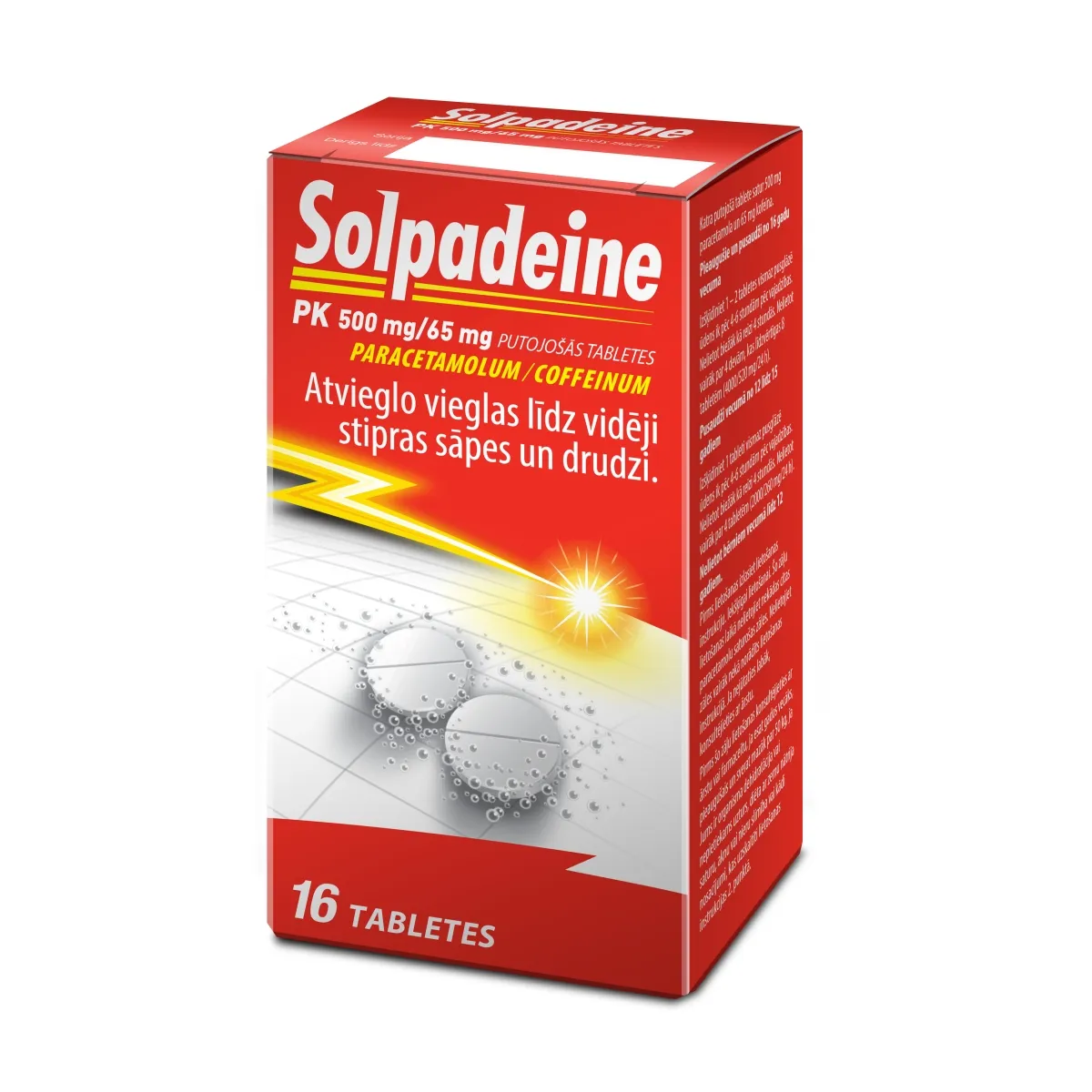SOLPADEINE PK 500 mg/ 65 mg putojošās tabletes, 16 gab - Produkta attēls