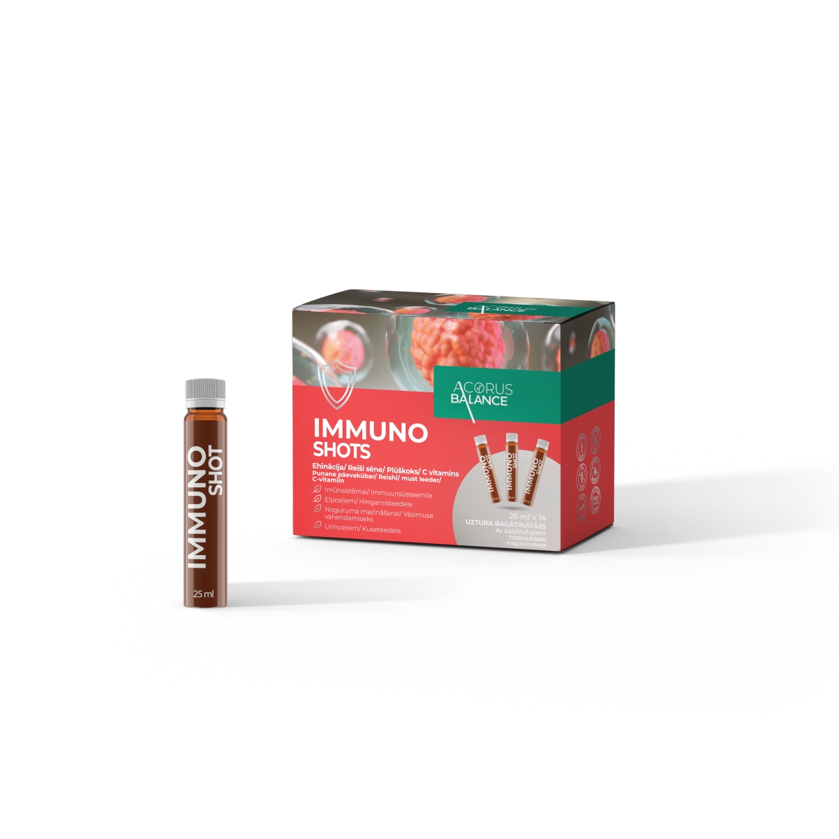 Acorus Balance IMMUNO SHOTS, uztura bagātinātājs imunitātei ampulās, 2 - Produkta attēls