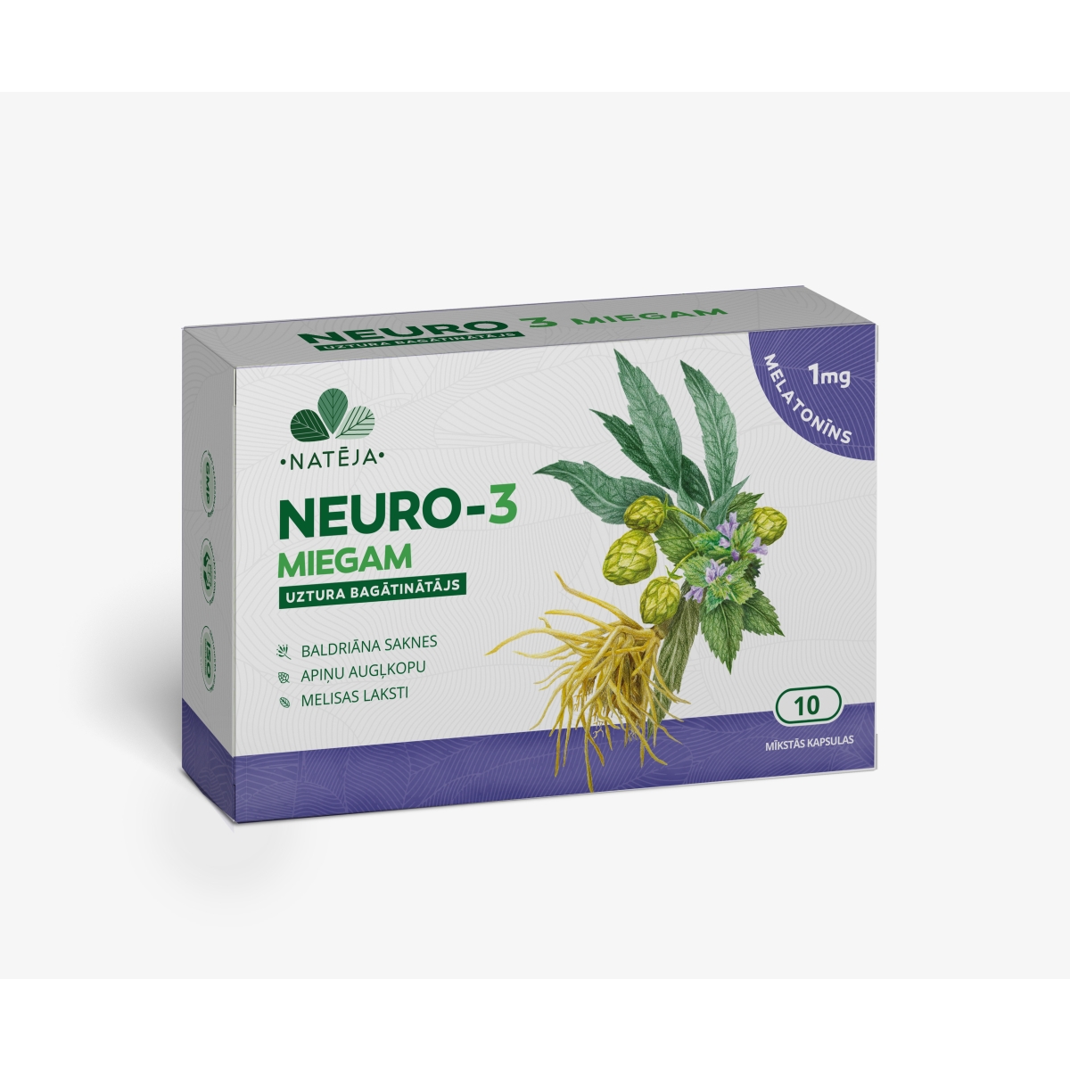 Uztura bagātinātājs Natēja NEURO - 3 Miegam, kapsulas ar Melatonīnu, N - Produkta attēls