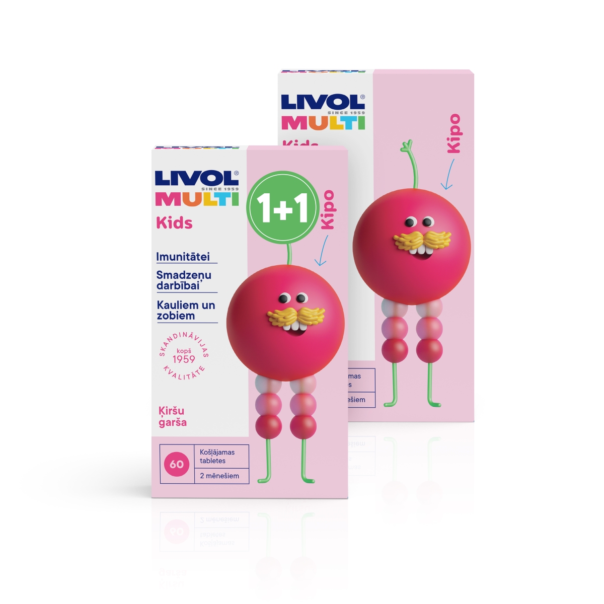 LIVOL Multi Kids tabletes ar ķiršu garšu, 60 gab. + 60 gab. (1+1) - Produkta attēls