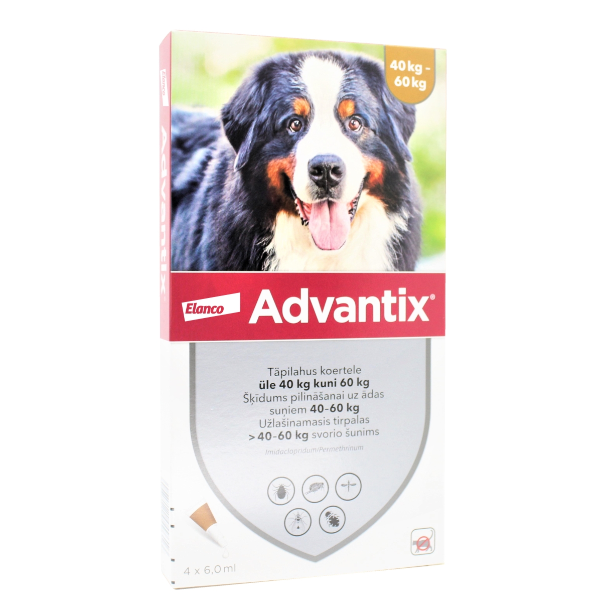 ADVANTIX   600/3000MG ŠĶĪD 6ML SUŅIEM 40-60KG N4 - Produkta attēls