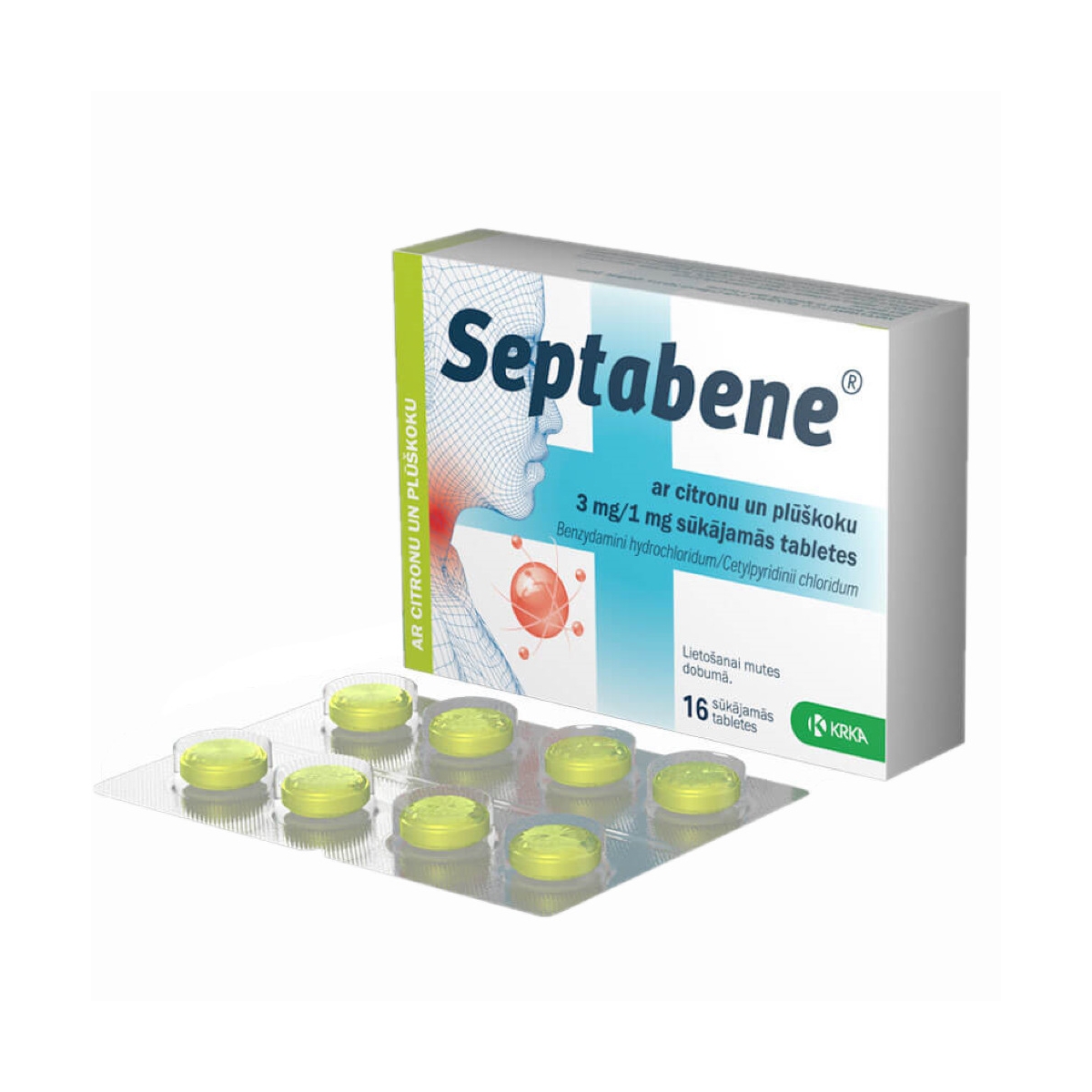 SEPTABENE 3MG/1MG SŪKĀJAMĀS TBL PLŪŠKOKS/CITRONS N16 - Produkta attēls