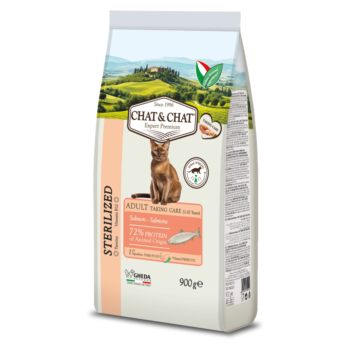 Gheda Chat&Chat Sterilized kaķu sausā barība ar lasi, 900g - Produkta attēls