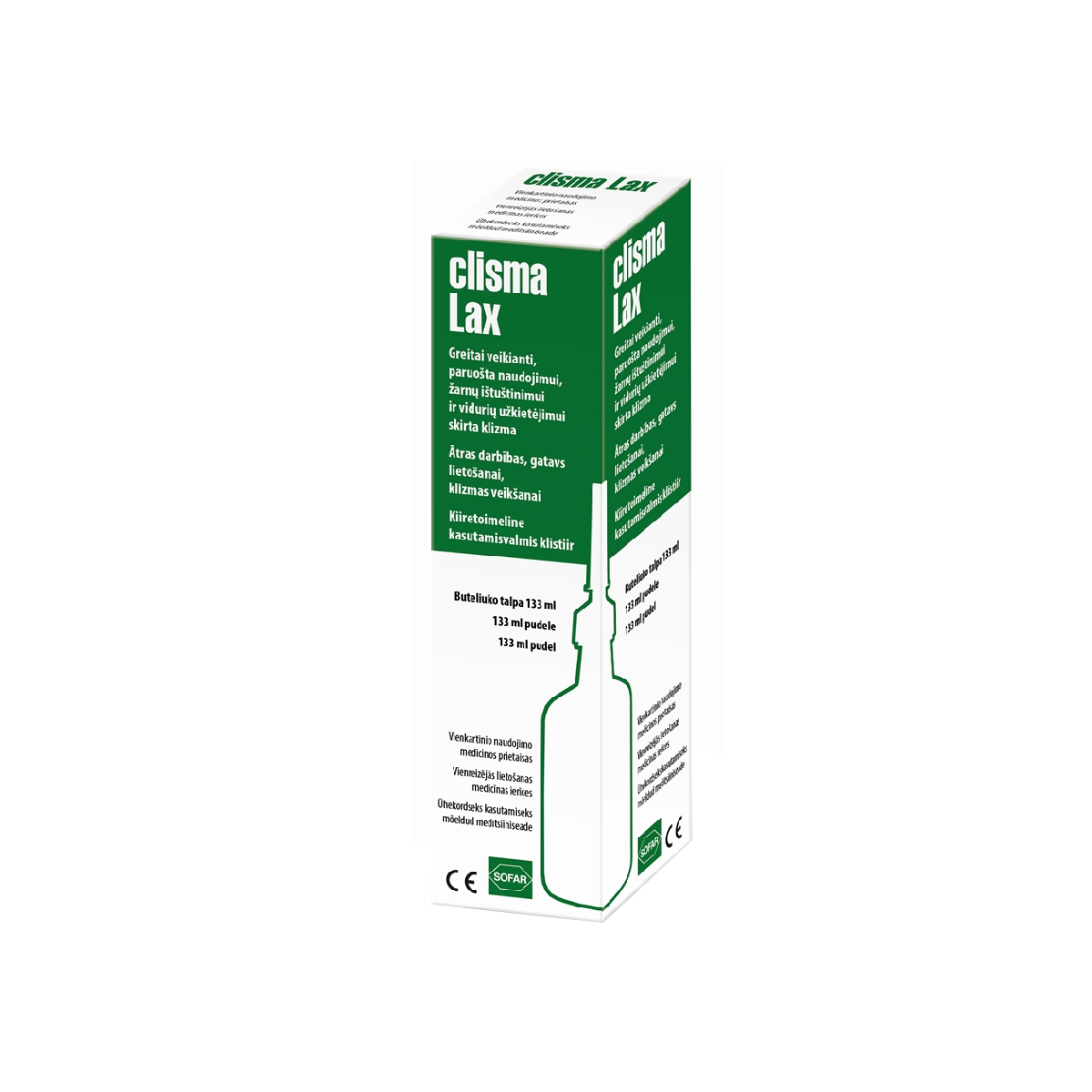 CLISMA-LAX vienreizlietojamās klizmas, 133 ml, 1 gab. - Produkta attēls