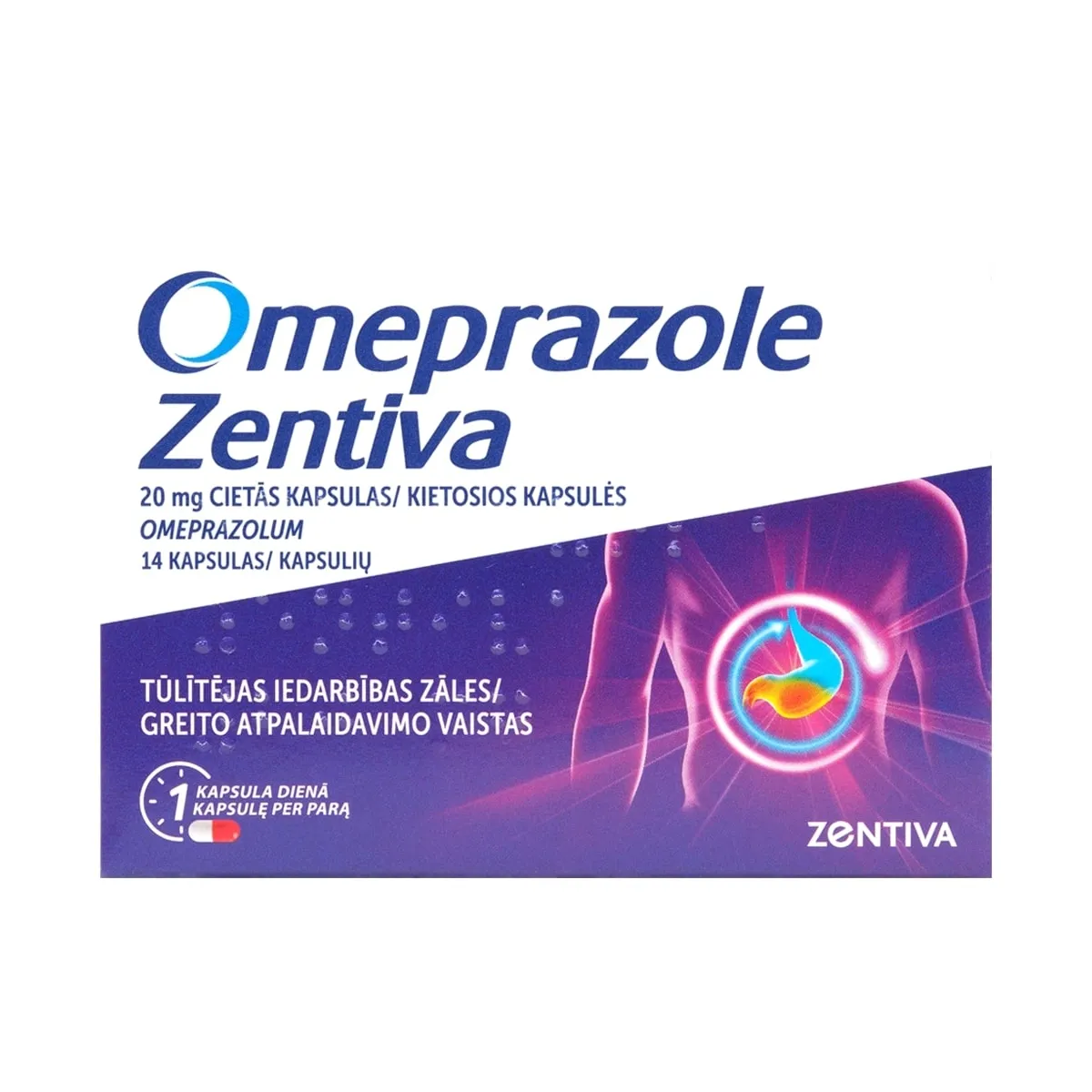 OMEPRAZOLE ZENTIVA 20MG CPS N14 - Produkta attēls