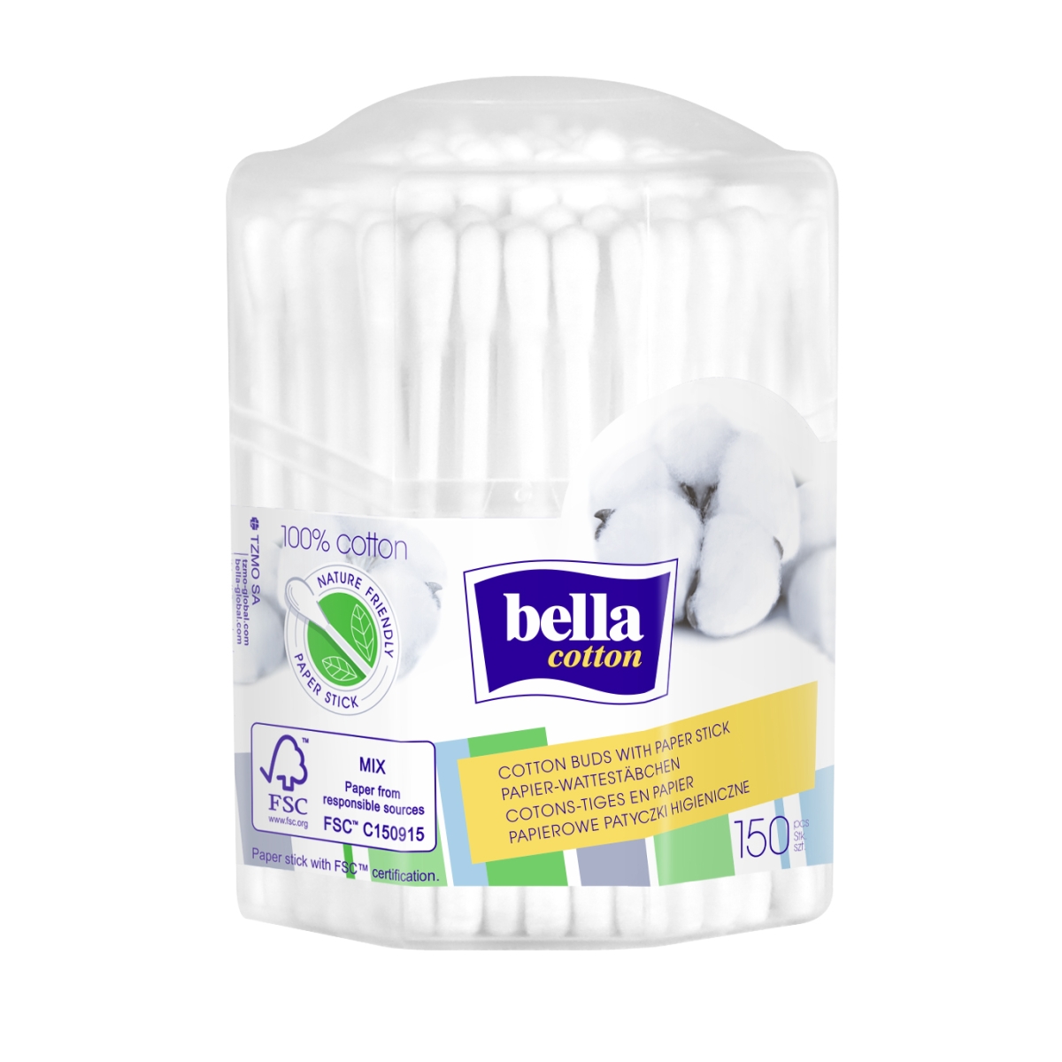 BELLA COTTON vates-papīra kociņi 8-stūru kastītē, 150 gab. - Produkta attēls