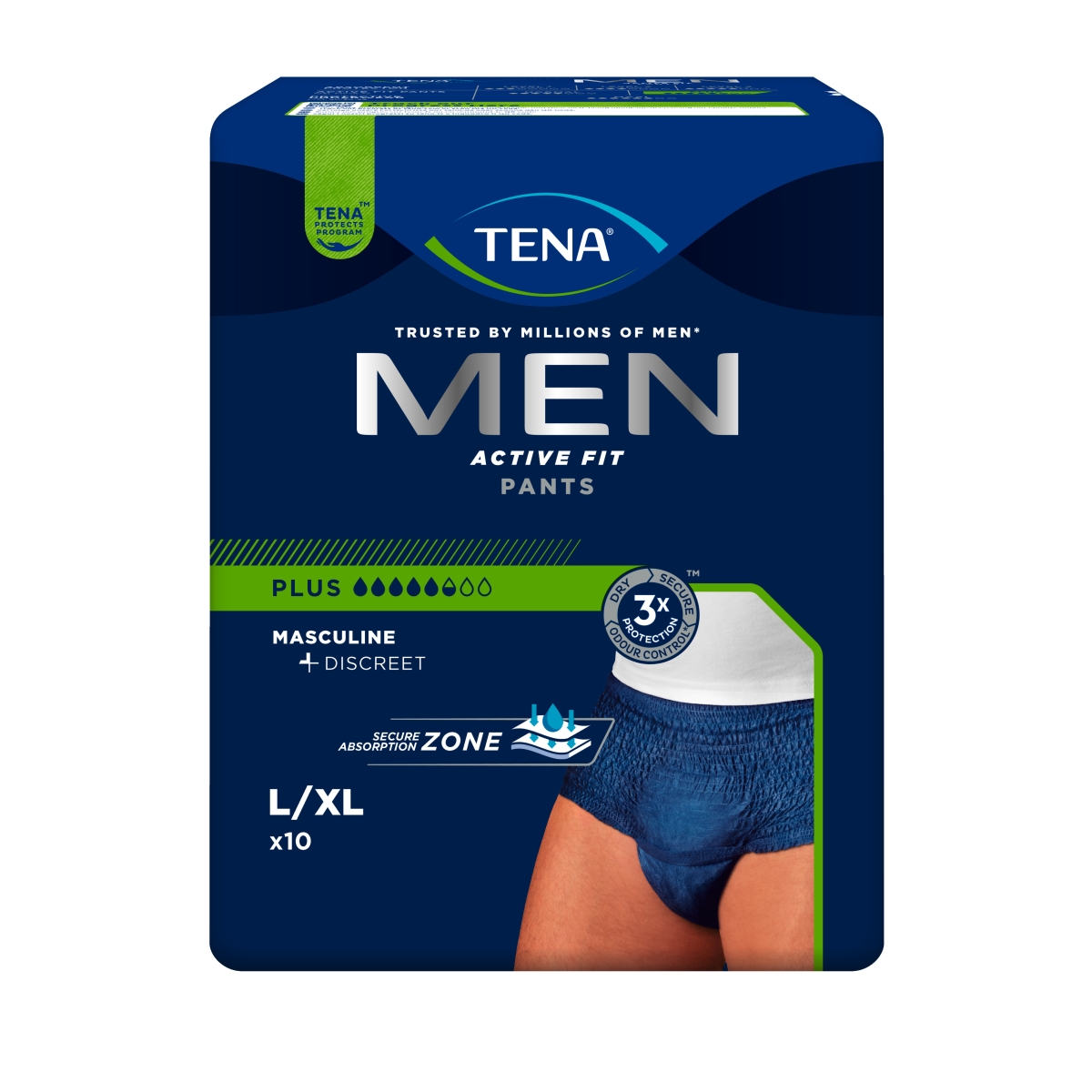 TENA Men Active Fit Pants biksītes Plus L/XL izmērs, 10 gab. - Produkta attēls