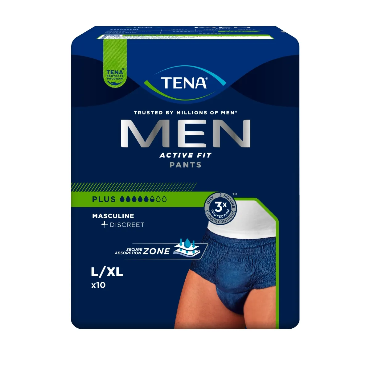 TENA Men Active Fit Pants biksītes Plus L/XL izmērs, 10 gab. - Produkta attēls