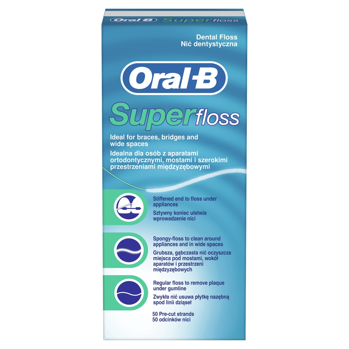 ORAL-B Super Floss Mint zobu diegs, 50 gab - Produkta attēls