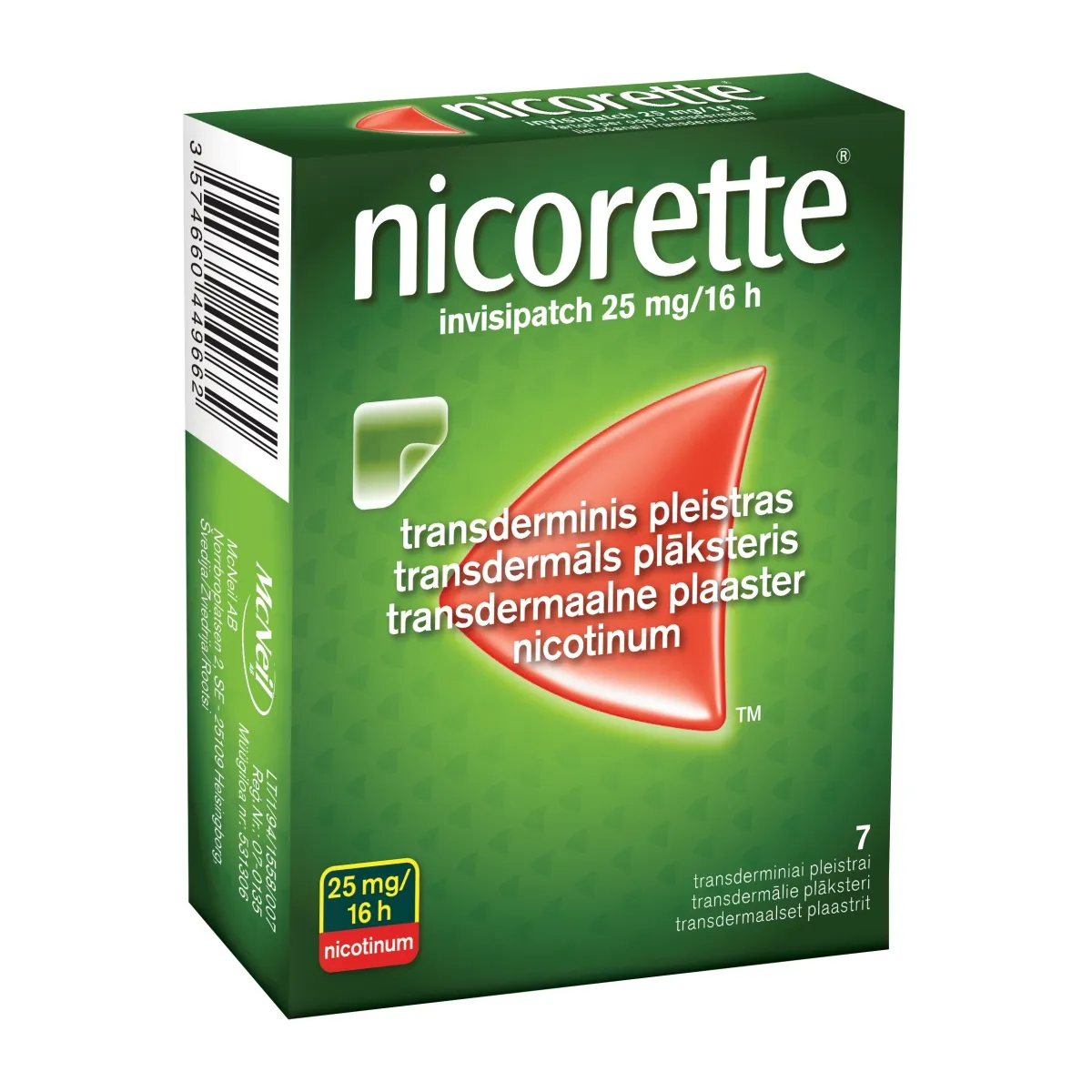 NICORETTE Set 25 mg/ 16 H transdermālie plāksteri, 7 gab. - Produkta attēls 1