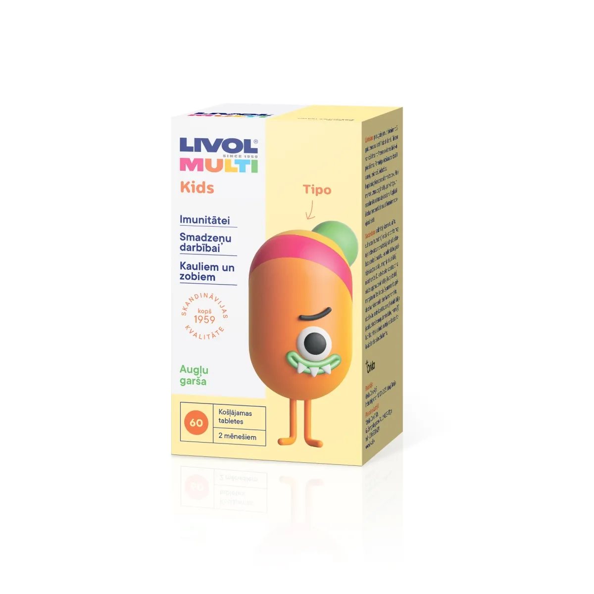 LIVOL Multi Kids tabletes ar augļu garšu, 60 gab. - Produkta attēls