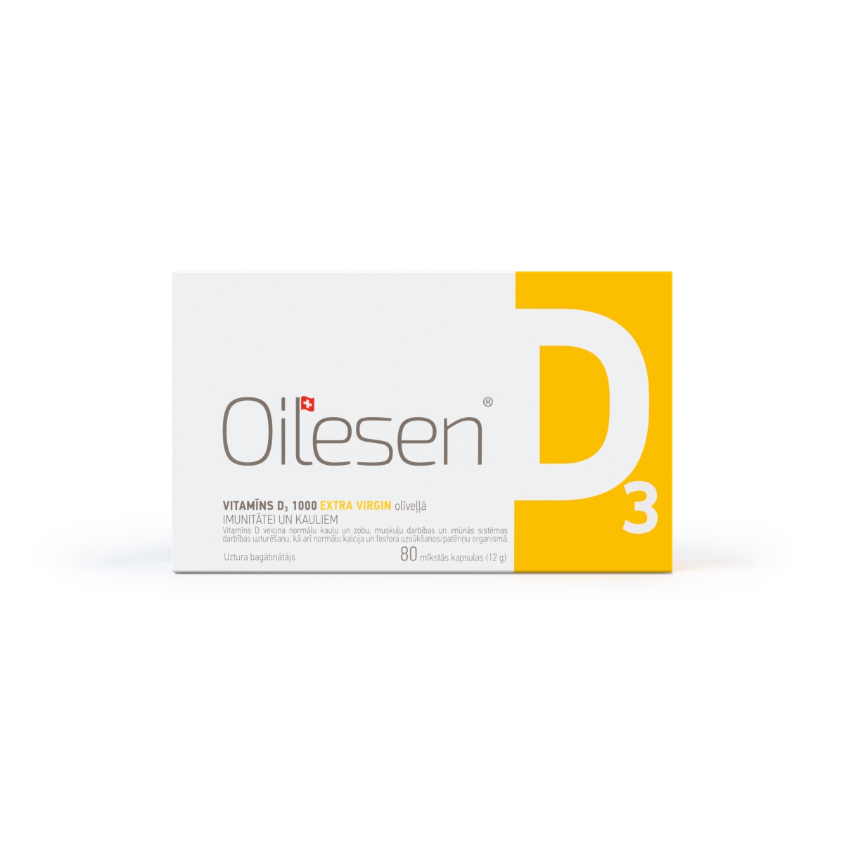 OILESEN® D3 vitamīns (1000 IU) ar mellnā kaviāra eļļu kapsulas, 80 gab - Produkta attēls