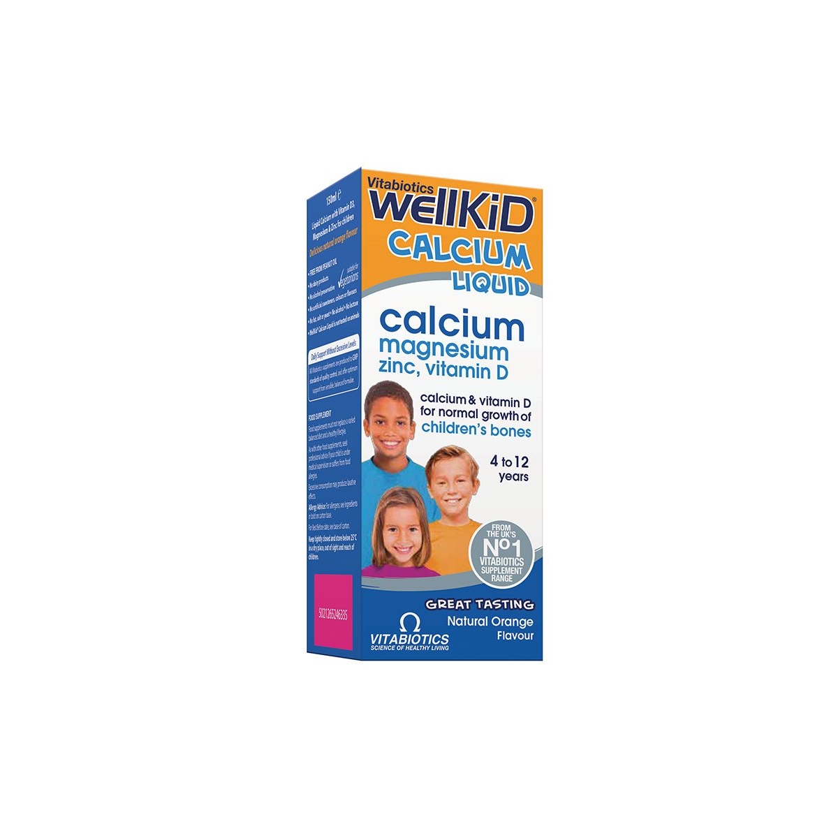WELLKID® Šķidrais kalcijas ar dabīgu apelsīnu garšu, 150 ml - Produkta attēls