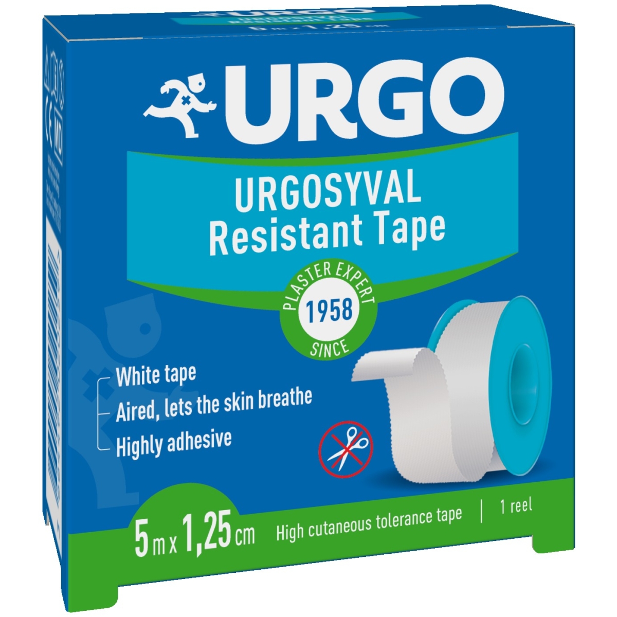 URGO SYVAL izturīgs lentveida plāksteris 5 m x 1,25 cm - Produkta attēls