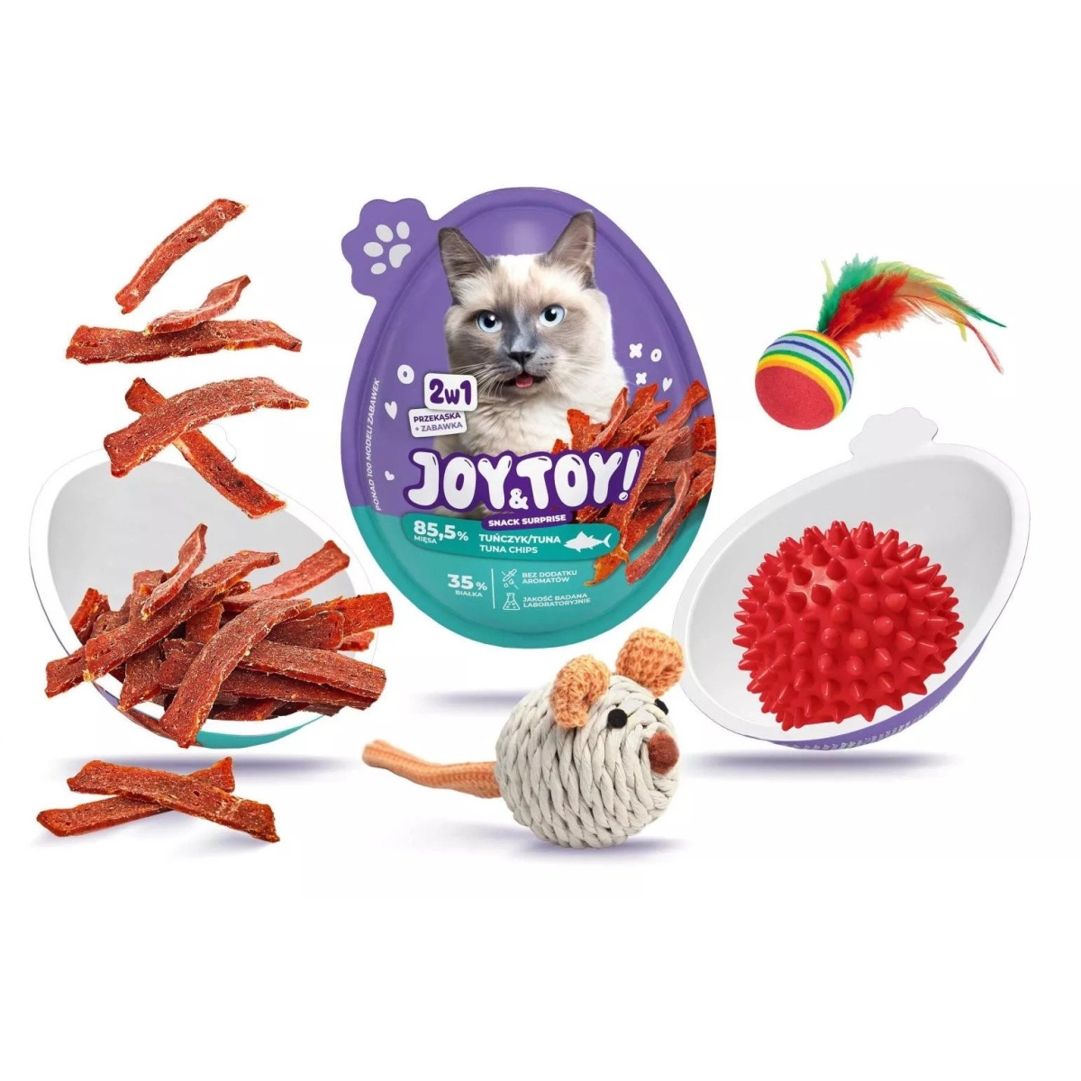 Joy&Toy! 2-1 pārsteiguma ola, kārums ar tunča garšu +rotaļlieta kaķiem - Produkta attēls