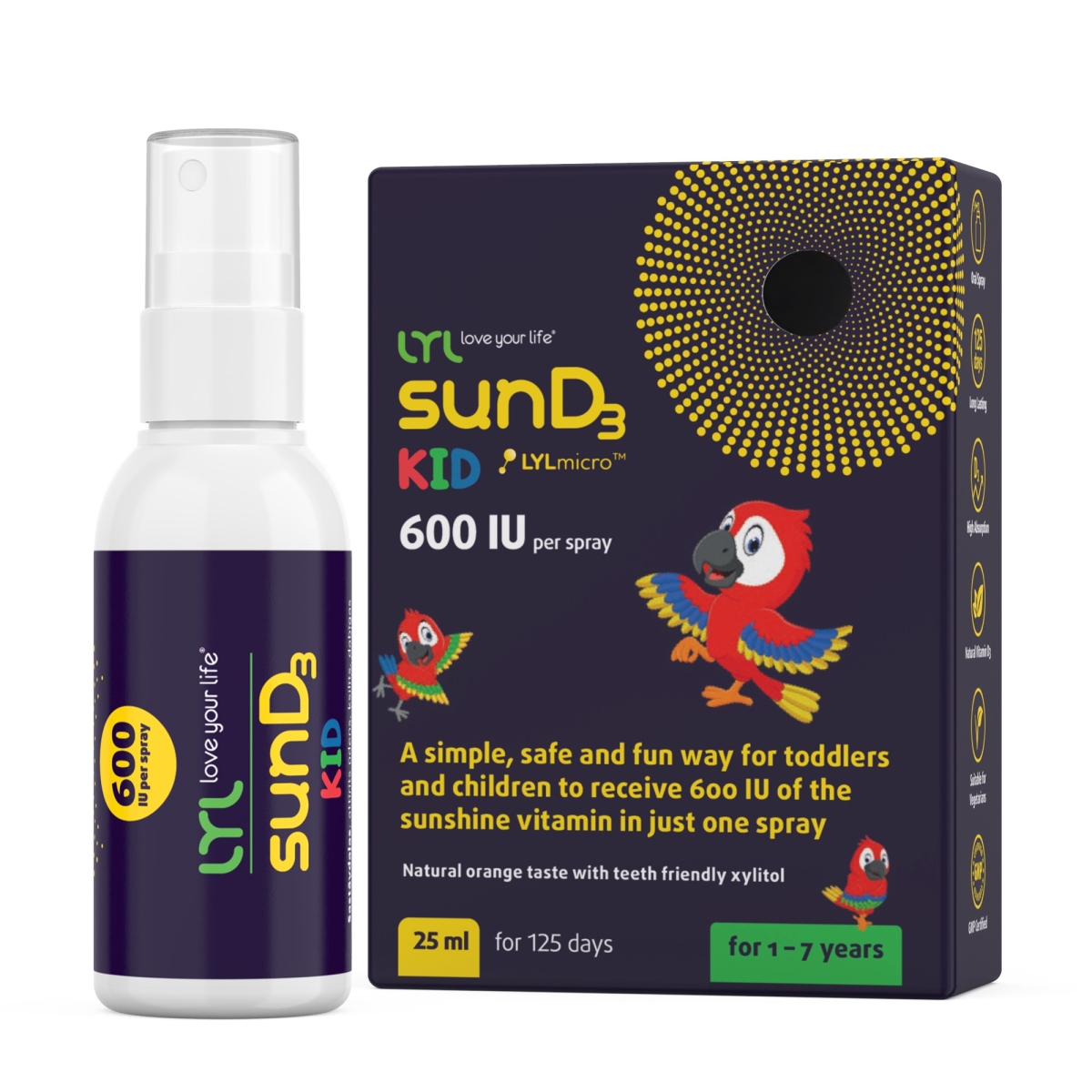 LYL sun D3 KID sprejs 600IU, 25 ml - Produkta attēls