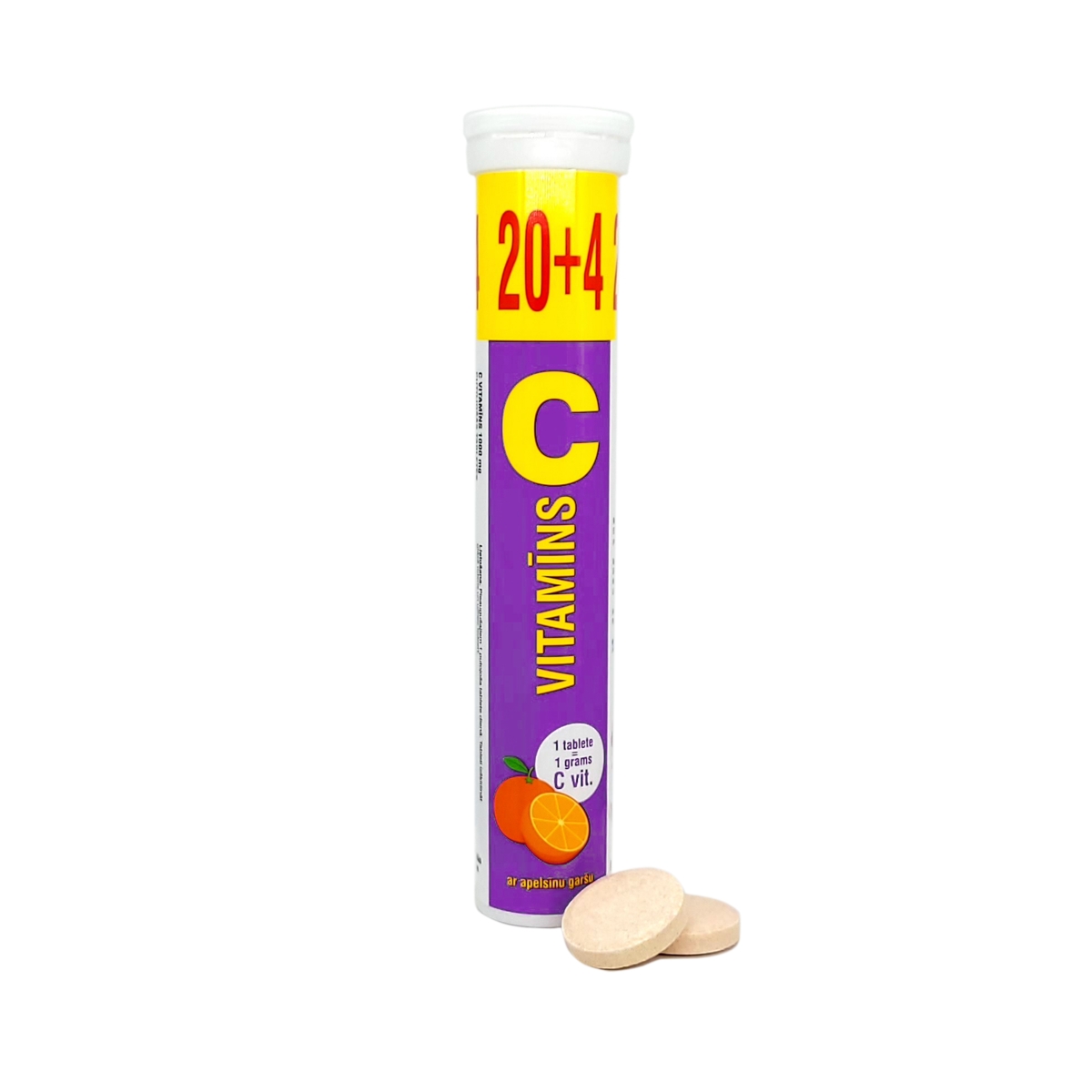 C vitamīns 1000 mg ar apelsīnu garšu putojošas tabletes, 24 gab - Produkta attēls