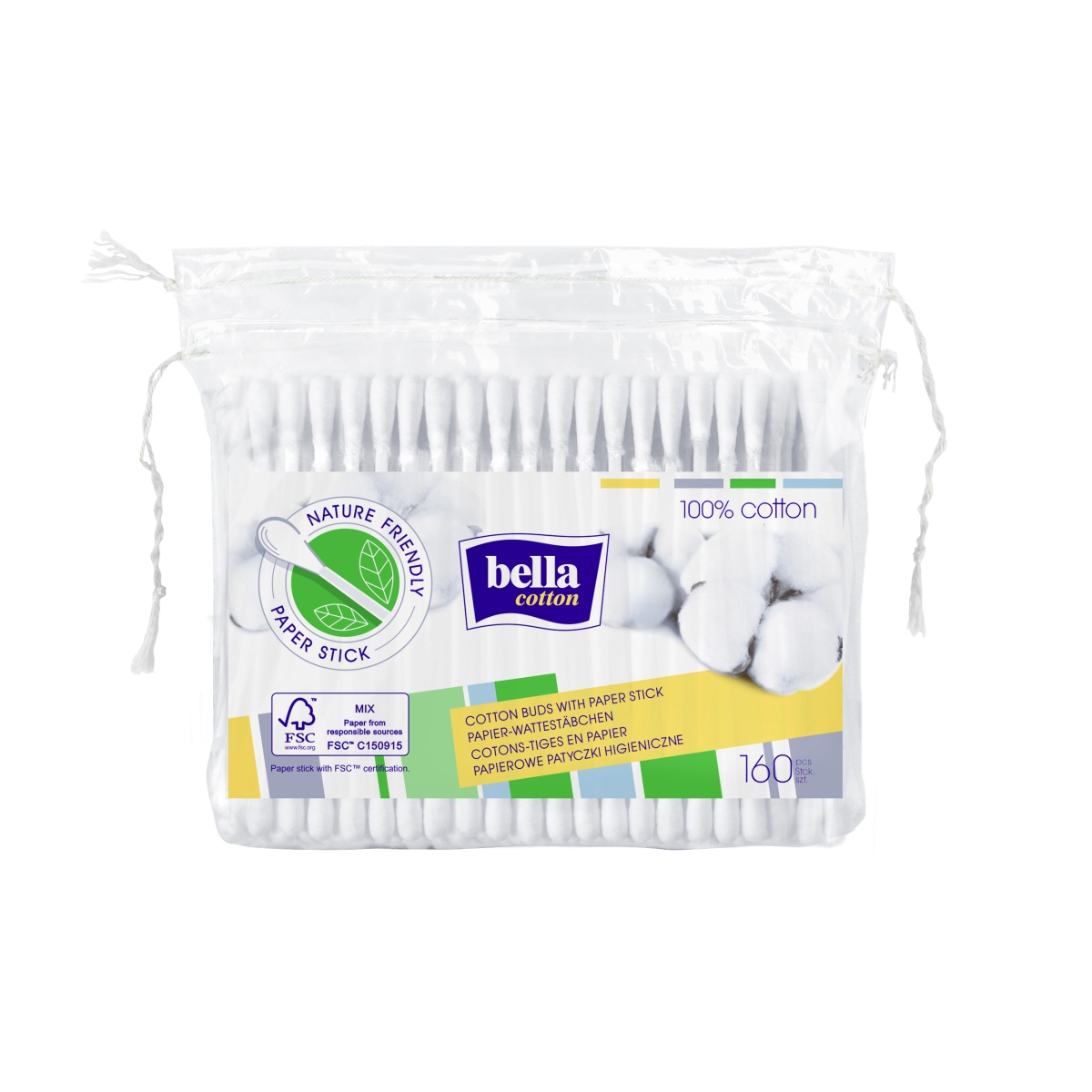 BELLA COTTON vates-papīra kociņi maisiņā, 160 gab. - Produkta attēls